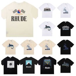 2023 Designer Shirts Summer Mens T-shirts Womens Rhude Designers for Men Letter Polos Embroidery Tshirts Clothing Short Sleeved Tshirt Large Tees 98CO