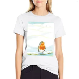 Women's Polos Red Robin In Winter Illustration T-shirt Aesthetic Clothing Summer Top Tshirts For Women