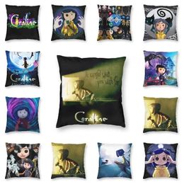 Pillow Coraline Poster Art Cover 45x45cm Decoration 3D Printing Horror Movie Throw For Living Room Double-sided