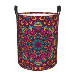 Laundry Bags Folding Basket Tribal Ethnic Mandala Round Storage Bin Large Hamper Collapsible Clothes Toy Bucket Organizer