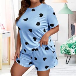 Home Clothing Women Two-piece Pyjama Set Sleepwear Women's Summer With Heart Print T-shirt Elastic Waist Shorts For Ladies
