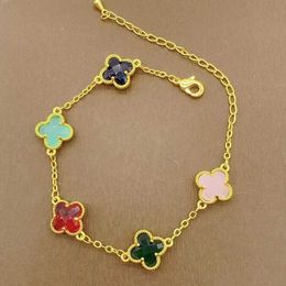 Classic Fashion Versatile Vaned Family Bracelet Clover Double Lucky for Womens Style Plated Gold Live