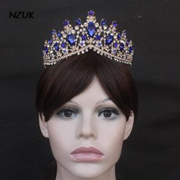 Headpieces NZUK European Brides Wedding Tiara Accessories Royal Blue Dress Hair Rhinestone Band Clip Ring 3356