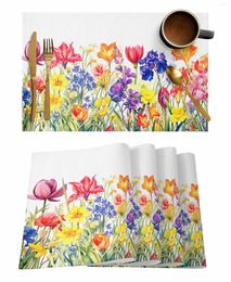 Table Mats Spring Flowers Watercolour Placemat Wedding Party Dining Decor Linen Mat Kitchen Accessories Napkin