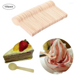 Disposable Flatware 100 Pcs Cutlery Wooden Spoon Cake Ice Cream Kitchen Utensils Kitchenware Cucharas De Madera