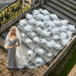 Wedding Hair Jewellery MZA104 Luxury Cathedral Mantilla Wedding Veil Extra Long 3D Flowers Bridal Veils 1 Tier Soft Tllue Romance Big Floral