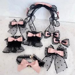 Party Supplies Anime Hair Bow Japanese Sweet Lolita Headwear Blackberry Kitty Black Pink Polka Dot KC Accessories