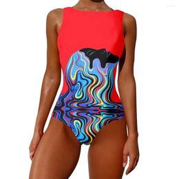 Women's Swimwear SOJINM One-piece Swimsuit Women Abstract Printed Monokini Patchwork 2024 Summer O-neck Sexy Beach Bathing Suit 2XL