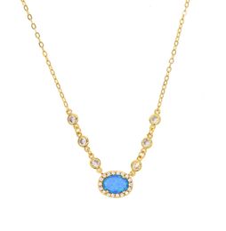 2018 high quality brass fashion Jewellery blue fire opal gemstone cz link chain gold silver plated collar gemstone necklace6951973