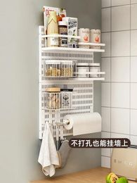Kitchen Storage Wire-Wrap Board Rack Household Punch-Free Wall-Mounted Plastic Wrap Seasoning Artifact