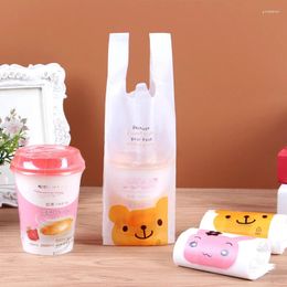 Storage Bags Dog Cartoon Pattern Single Cup Beverage Bag Disposable Milk Tea Takeaway Handbag Plastic Vest Portable Juice Package