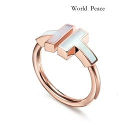 Tiffanyjewelry Designer Jewellery Women Gold Plated Wire For Women Mens Wedding Ring Open With Month-Of-Pearl Diamond Ring Titanium Sier Rose Gold 531