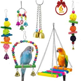 Other Bird Supplies 2024 6pcs Parakeet Cage Chewing Toy Ladders Swing Colourful Hanging Bell Pet Cockatiel Toys For Macaws Parrots