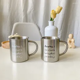 Mugs 2024 South Korea Ins Wind Niche 304 Stainless Steel Mug Simple English Letter Coffee Cup Camping Outdoors Water Cups