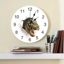 Wall Clocks Dinosaur Breaks Through The Wall Decorative Round Wall Clock Custom Design Non Ticking Silent Bedrooms Large Wall Clock