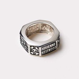 Brand Westwoods Punk Cool Wind Old Saturn Middle Ancient Style Bow Knot Skull Wide Version Letter Ring Female Nail