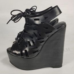 Sandals ZHIMA Women Platform Wedges Open Toe Cut Outs Lace Up High Heels Pumps Party Shoes Woman Large Size 38 41 43 46 48