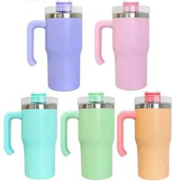 25pcs Macaron Coloured 20oz Sublimation Student Tumbler With Handle and Flip Lids Stainless Steel Coffee Sippy Cups Water Bottle 240513