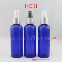 wholesale 100ml X 50 blue round PET spray bottles for water , 100cc anodized nozzle sprayer pump,cosmetic mist spray bottle Rkxfq