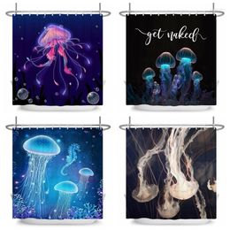 Shower Curtains Jellyfish Underwater Aquatic Animals Bathroom Waterproof Fabric With Hooks WashablePartition