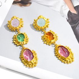 Dangle Earrings Arrival High-Quality Metal Gold-Plated Colorful Resin Long Drop Vintage Jewelry Accessories For Women Girls