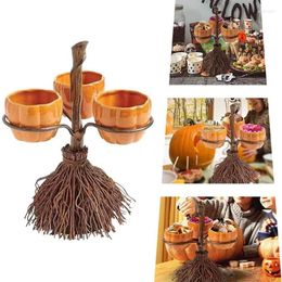Decorative Figurines Creative Halloween Resin Pumpkin Bowls On Broom For Serving Fruit Salad Snacks Party Supplies Decorations