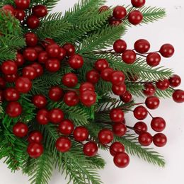 Decorative Flowers 20/1Pcs Christmas Red Berries DIY Wreath Gifts Decoration Artificial Stamen Holly Berry Home Xmas Year Wedding Decor