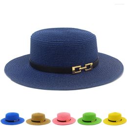 Berets Straw Hat Women Men Fedora Hats Leather Belt Trilby Caps Summer Jazz Lady Fashion Sunhat Panama Cap