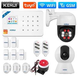 Alarm systems KERUI Home Safety Alarm System W181 GSM WIFI Connexion Mobile TUYA Application Receive Colour Screen Wireless Burglar Alarm Kit WX