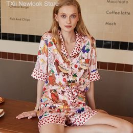 Summer Short Sleeping Pyjamas Womens Ice Silk Thin Loose Large Size Home Clothing Two Piece Set 240511