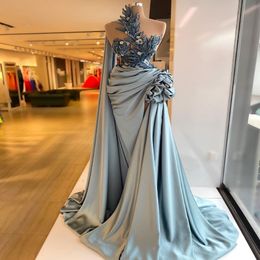 Aso Ebi 2021 Arabic Silver Lace Beaded Evening Dresses High Neck Prom Dresses High Split Formal Party Second Reception Gowns ZJ644 2495