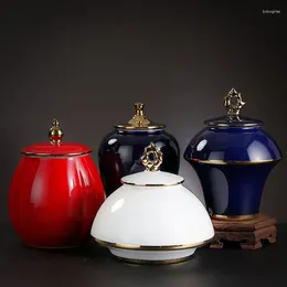 Storage Bottles Nordic Gilded Ceramic Tea Jar Luxury Gold Tracing Porcelain Sealed Living Room Table Decoration Box Home