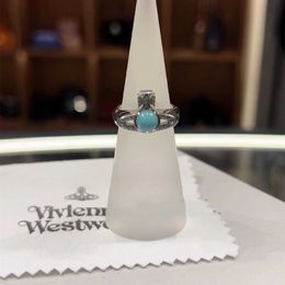 Designer High version Westwoods Petulla Aqua Saturn Glass Bead Ring niche light luxury high-end feeling index finger ring trend Nail