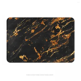 Carpets Anti-Slip Doormat Bath Mat Gold Glitter Veins On Faux Black Marble Hallway Carpet Welcome Rug Bedroom Decorative