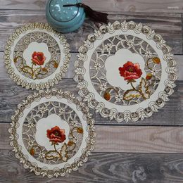 Table Mats Modern Rose Flower Embroidery Place Mat Cloth Wedding Christmas Dining Placemat Kitchen Decoration And Accessories