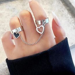 Cluster Rings Double Ring One Piece Peach Heart Combination Punk Style Adjustable Open Men's And Women's Finger Jewellery Gift