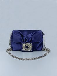 Flip Plate Square Buckle Diamond Pleated Underarm Chain Handheld Dinner Crossbody Shoulder Bag 240429