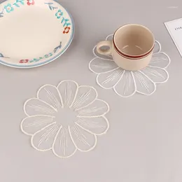 Table Mats 1Pc Embroidery Flower Applique Placemat 16cm Cup Pad Coffee Mugs Mat Drinks Glasses For Kitchen Placemats