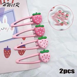 Hair Accessories 2 pieces/set of cute sweet strawberry hair clips cute pink hair clips for women and girls bangs clip BB button clip hair accessories d240513