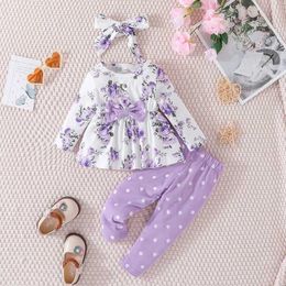 Clothing Sets Clothing Set For Kid Girl 6-36 Months Long Sleeve Blouse Floral Bow Front and Long Pants Polka Dotted Outfit For Newborn BabyL2405