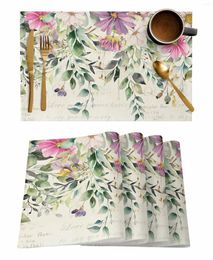 Table Mats Plants Eucalyptus Leaves Pastoral Flowers Kitchen Tableware Cup Bottle Placemat Coffee Pads 4/6pcs Desktop