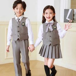 Suits Boys Girls Kindergarten Photograph Suit Children School Clothing Set Kids Vest Shirt Pants/Skirt Tie Badge 5PS Wedding Dress