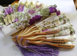 Party Favour 60pcs Personalised Chinese Japanese Fabric Floral Round Folding Hand Fan With Gift Bags Wedding Supplies