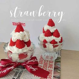 5Pcs Candles Handmade Cream Strawberry Tower Scented Candle Fruit Melaleuca Aroma Candles in Glass Creative Birthday Gifts Home Decor Candles