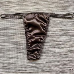 Underpants Mens Sexy Artificial Silk Briefs Bikini Low Waist Underwear Thong Men's Thongs Bump Pockets