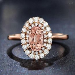 With Side Stones Oval Jewelry Round Shape Plated White Zircon Rose Gold Color Rings Small Fashion Style Female Women Customized Ring