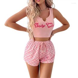 Women's Sleepwear Sexy Fun Pyjama Sets Tank Top Chequered Shorts Home Fury Backless Two-piece Set Womens Wear Nightgown