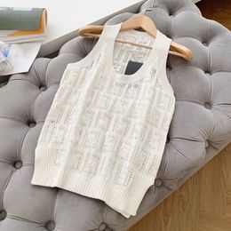 Women u-neck sleeveless summer hollow out logo letter jacquard thin knitted vest designer tank top