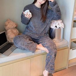 Home Clothing Comfortable Women Wear Set Cozy Winter Pajama 2-piece Women's Fleece Homewear With Thickened Warmth For Ultimate