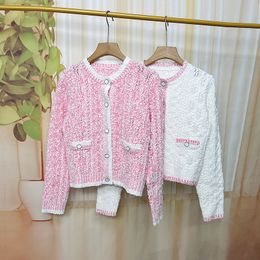 509 2024 Runway Summer Brand SAme Style Long Sleeve White Pink Crew Neck Fashion Clothes High Quality Womens LIXUAN